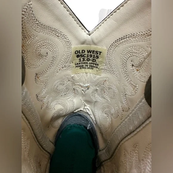 Old West Boys Brown Cowboy Boots 13.5 - Picture 11 of 12